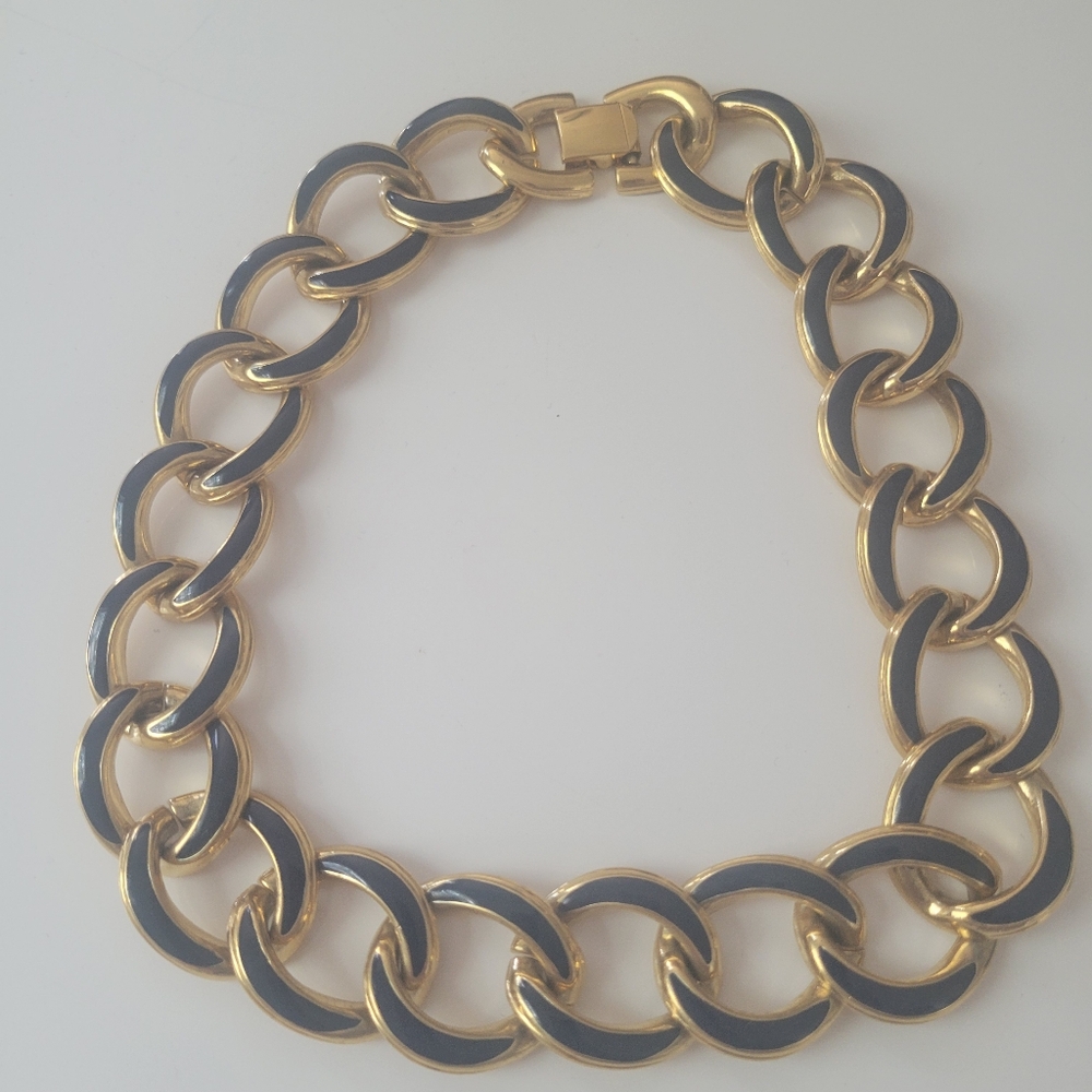 Gold and blue enamel vintage necklace